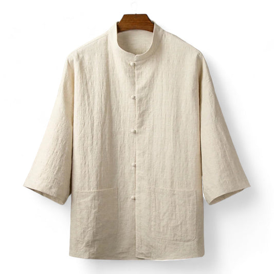 Natural Fiber Mandarin Collar Shirt