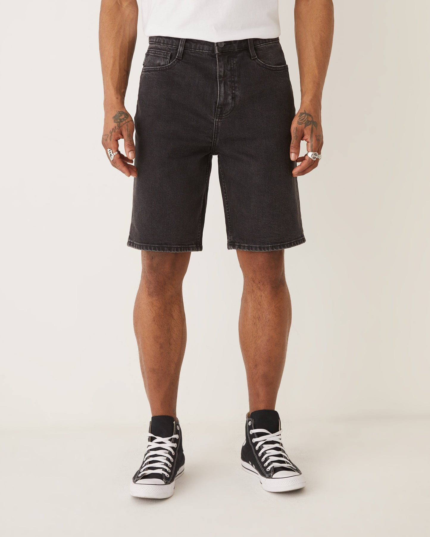 Straight Recycled Denim 10” Short — Washed Black