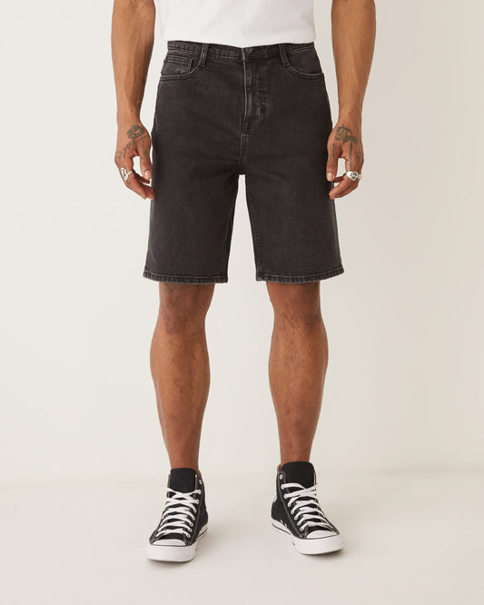 Straight Recycled Denim 10” Short — Washed Black