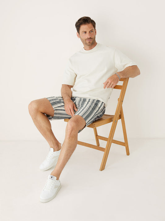 Linen-Cotton 9” Pull-On Short — Smoked Green Stripe