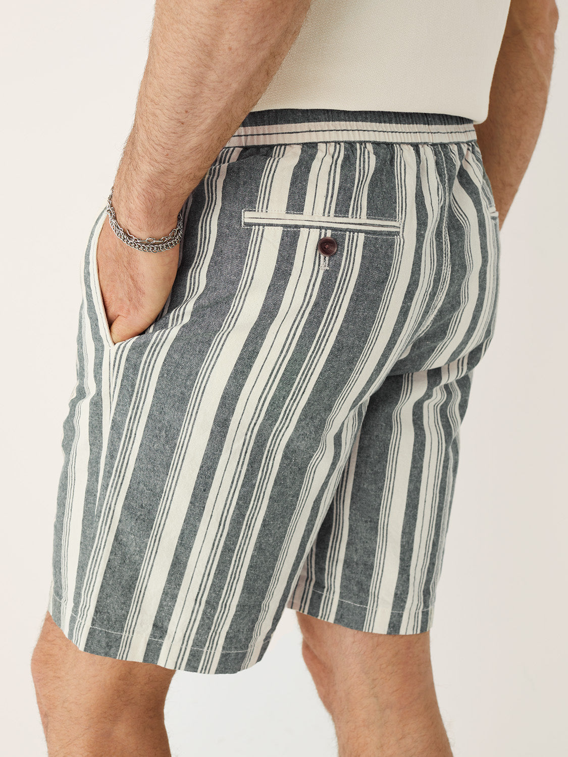 Linen-Cotton 9” Pull-On Short — Smoked Green Stripe