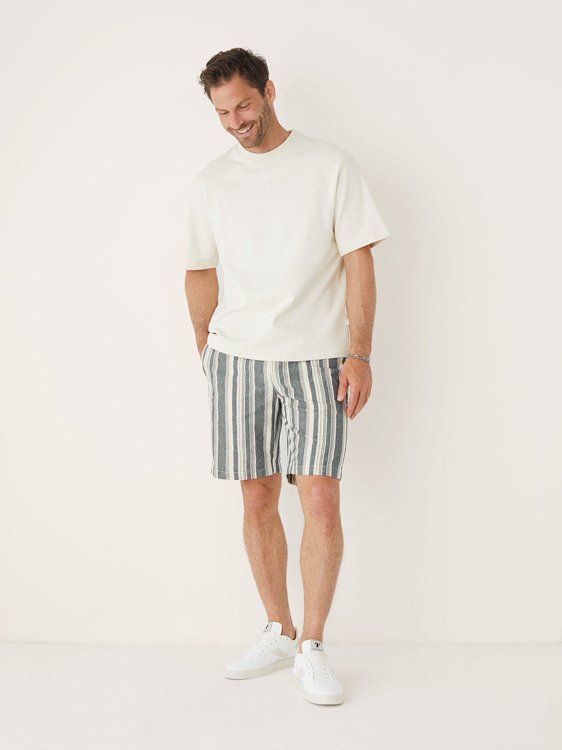 Linen-Cotton 9” Pull-On Short — Smoked Green Stripe