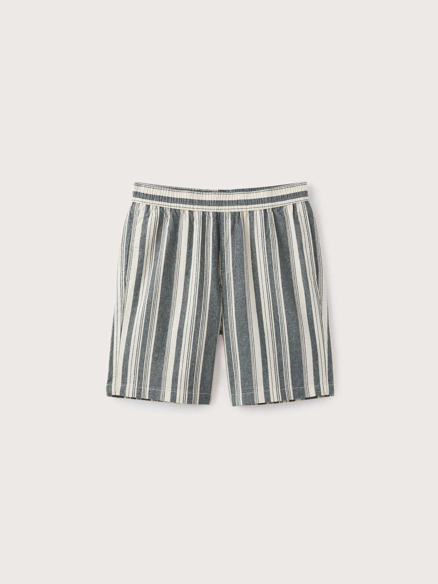 Linen-Cotton 9” Pull-On Short — Smoked Green Stripe