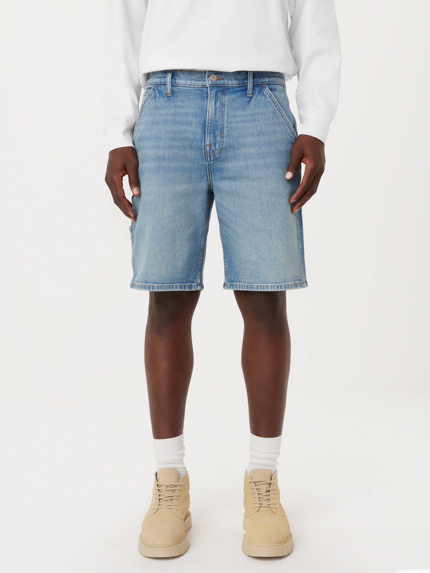 Straight Recycled Denim Carpenter 10” Short — Light Blue