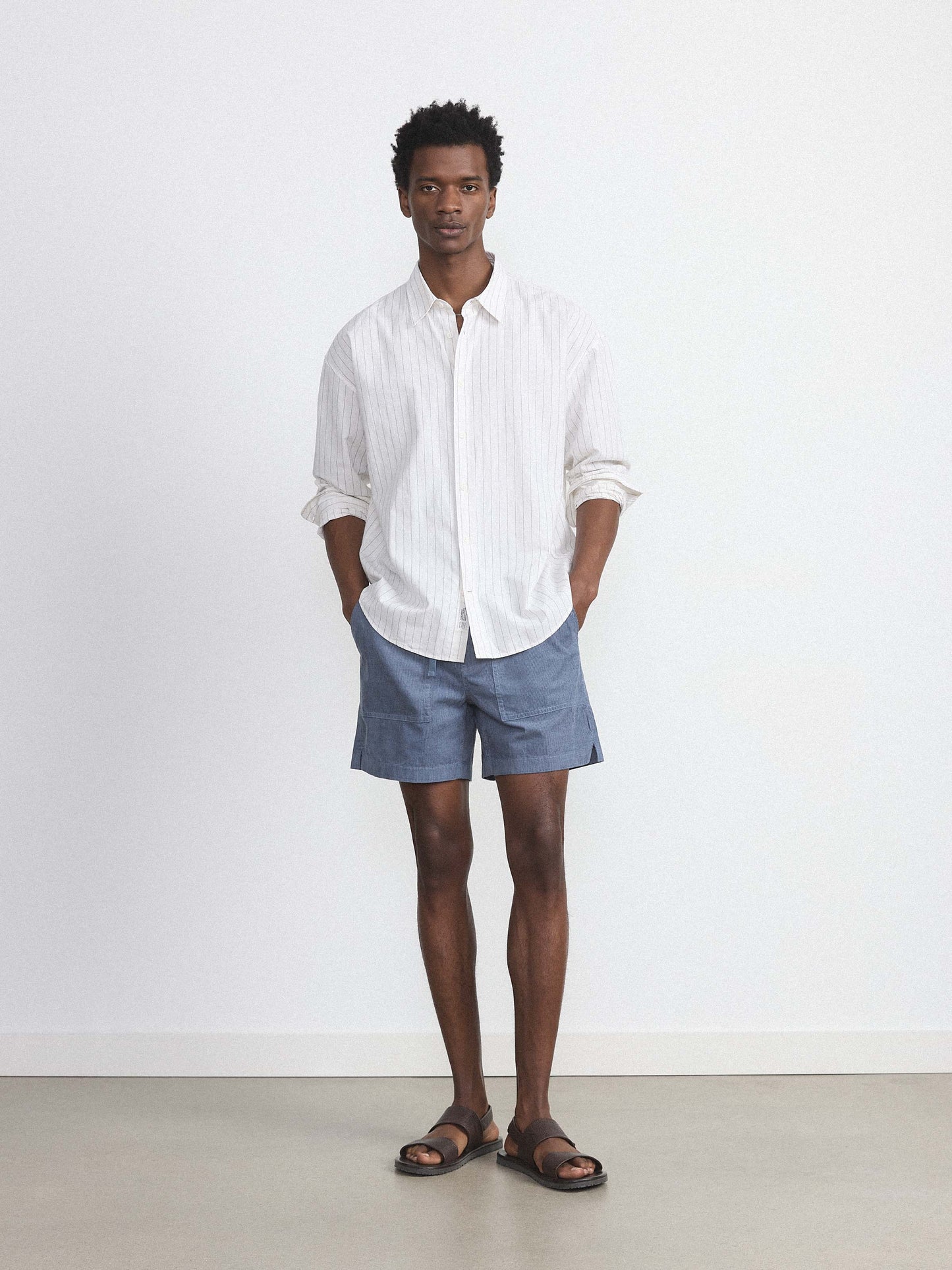 Organic Cotton-Linen Corduroy 6” Short — Storm Blue