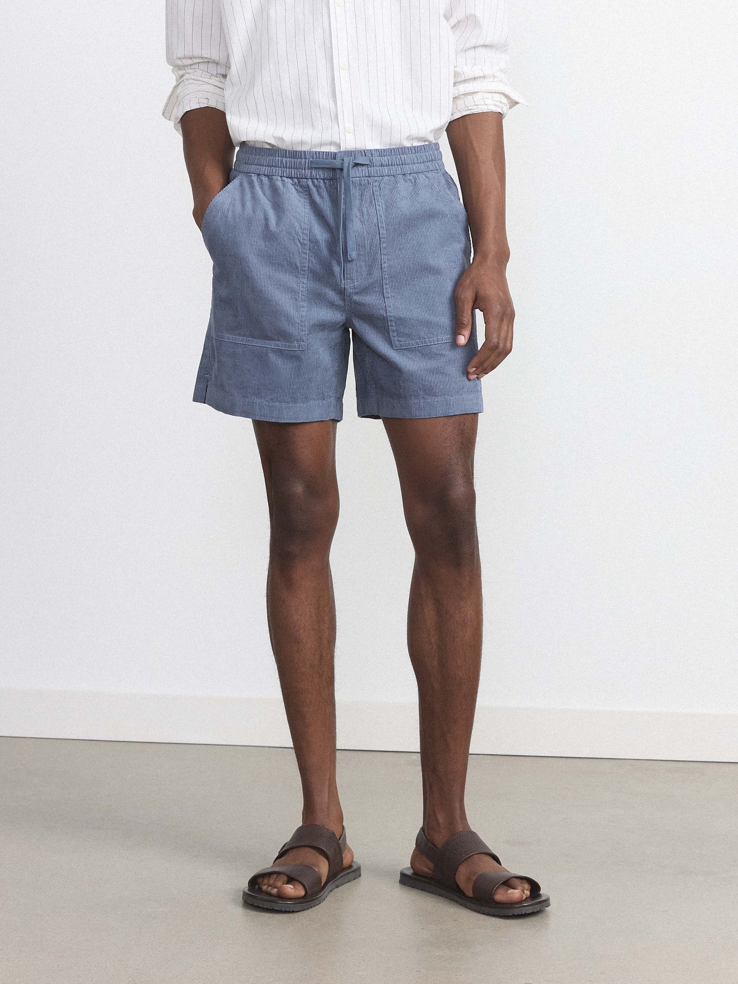Organic Cotton-Linen Corduroy 6” Short — Storm Blue