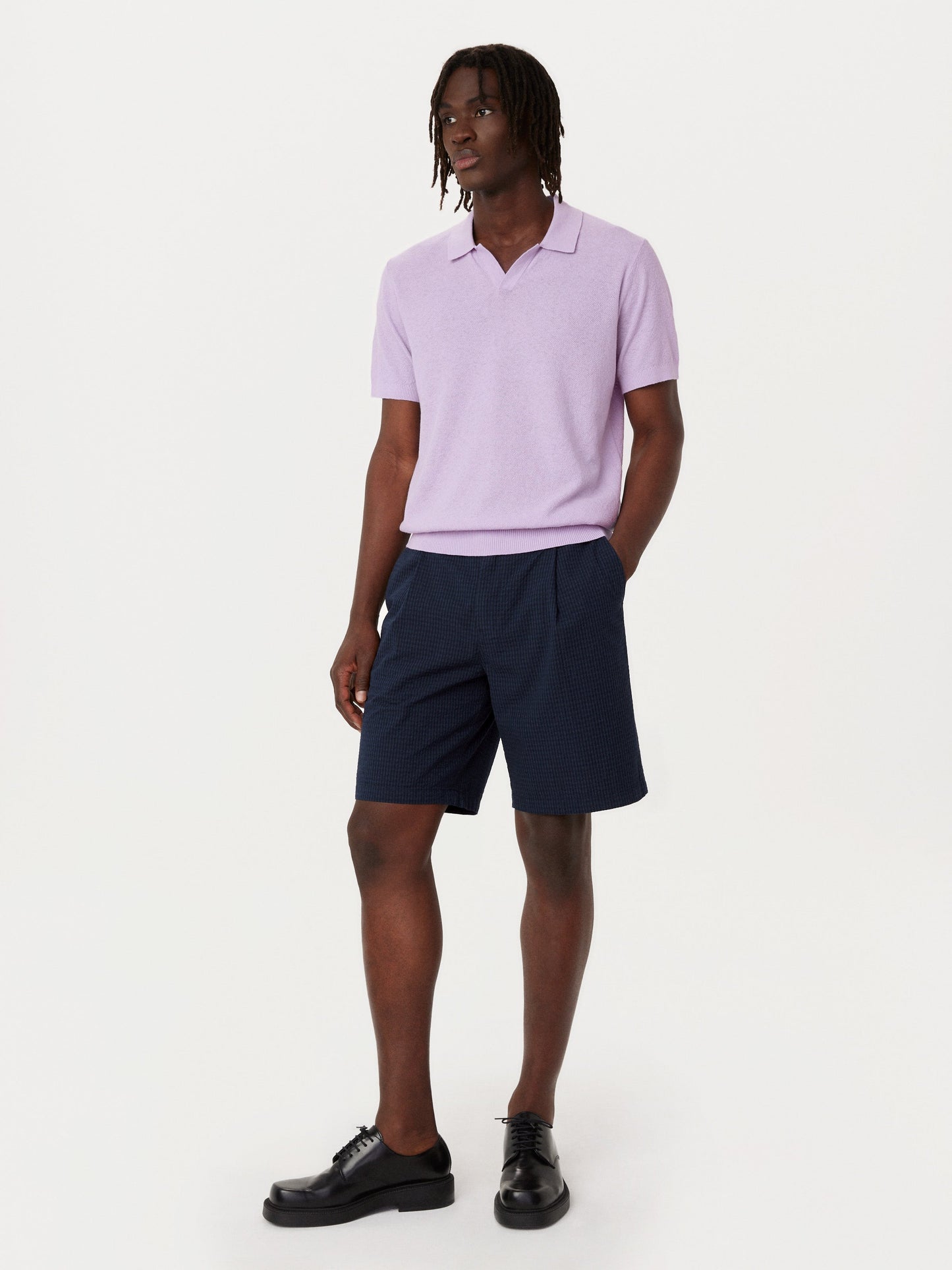 Cotton Seersucker 9” Short — Deep Blue Gingham