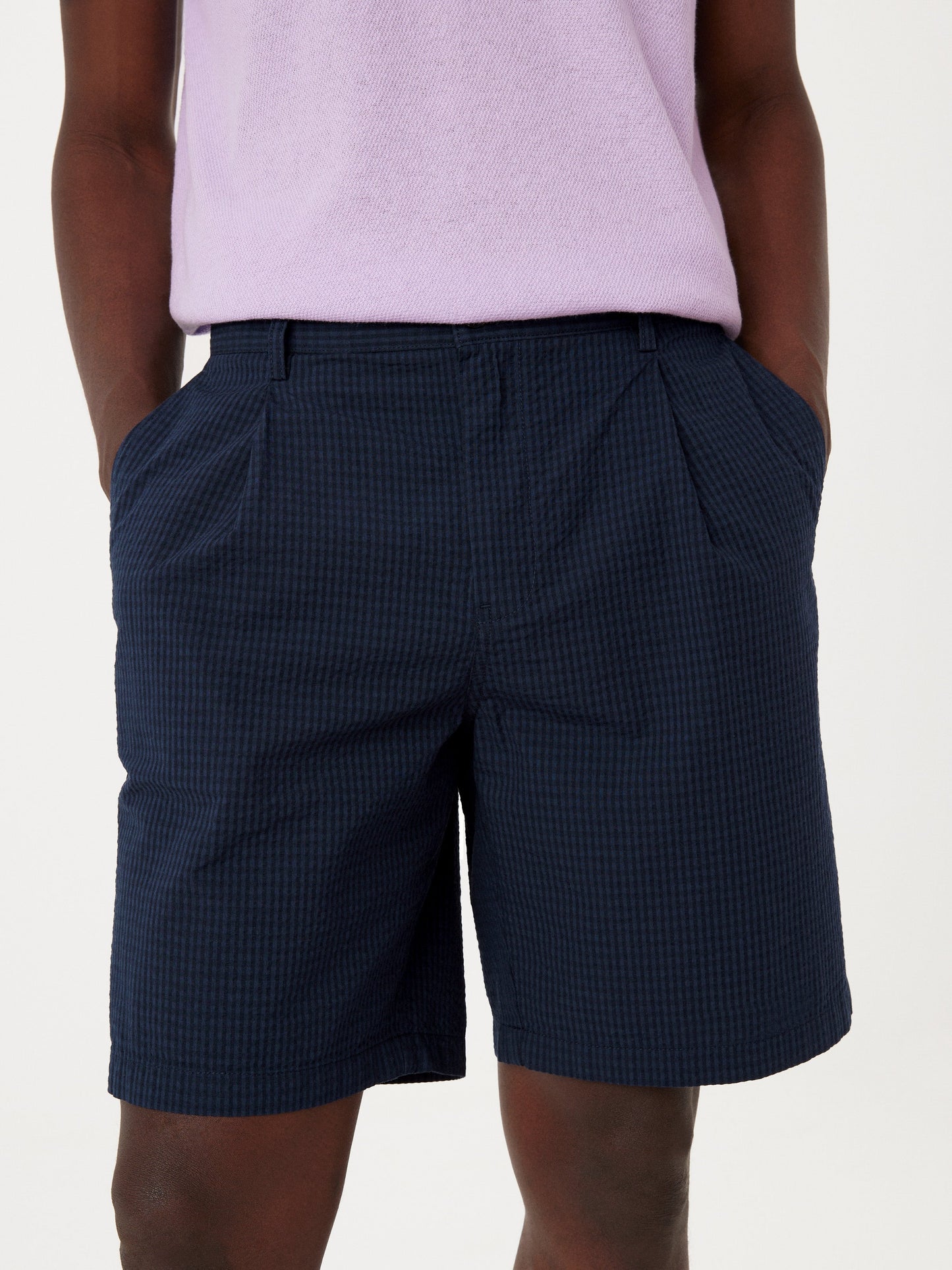 Cotton Seersucker 9” Short — Deep Blue Gingham
