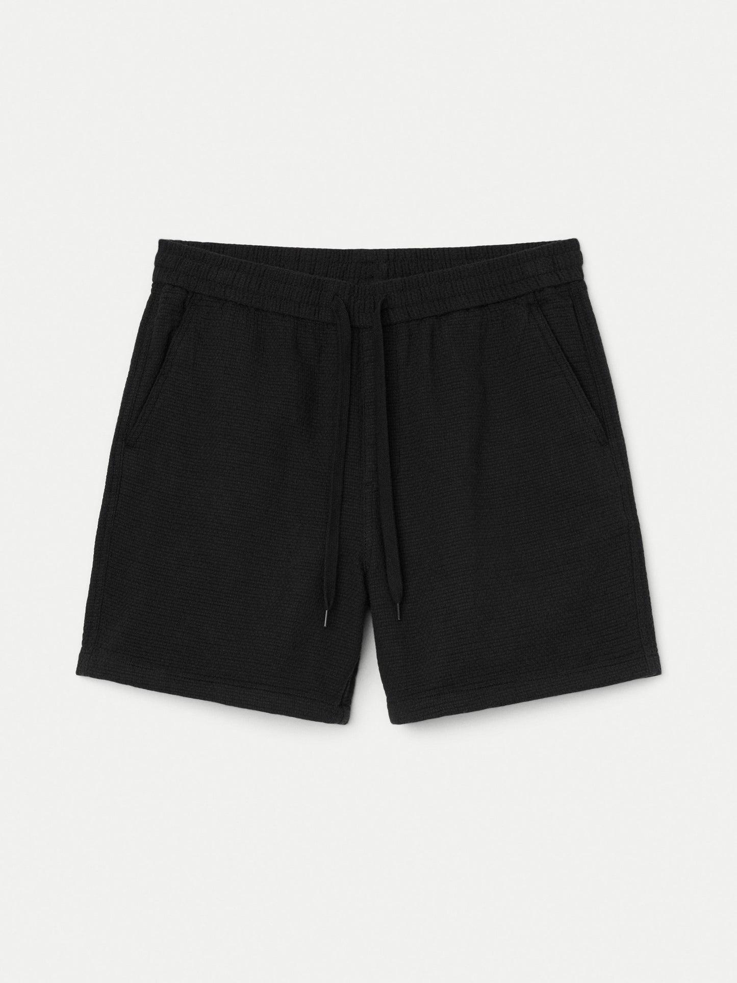 Textured Organic Cotton 6” Drawstring Short — Washed Black