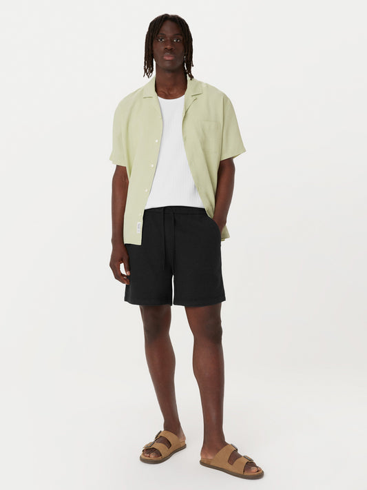 Textured Organic Cotton 6” Drawstring Short — Washed Black