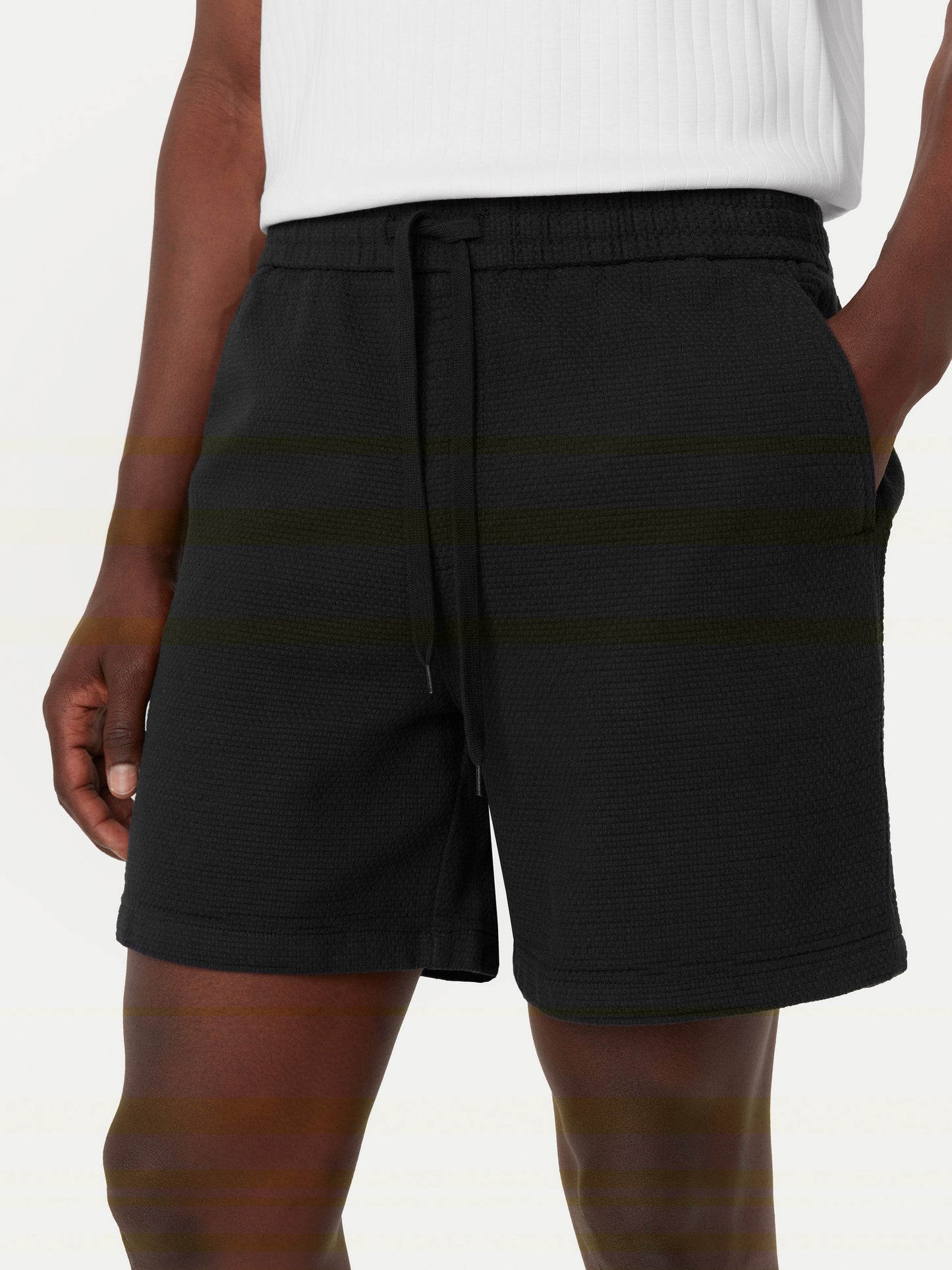 Textured Organic Cotton 6” Drawstring Short — Washed Black