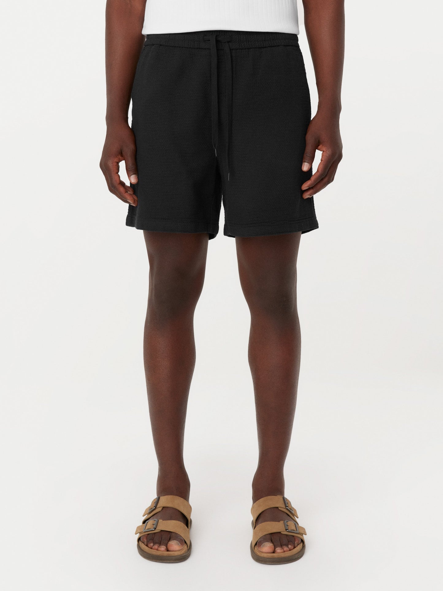 Textured Organic Cotton 6” Drawstring Short — Washed Black
