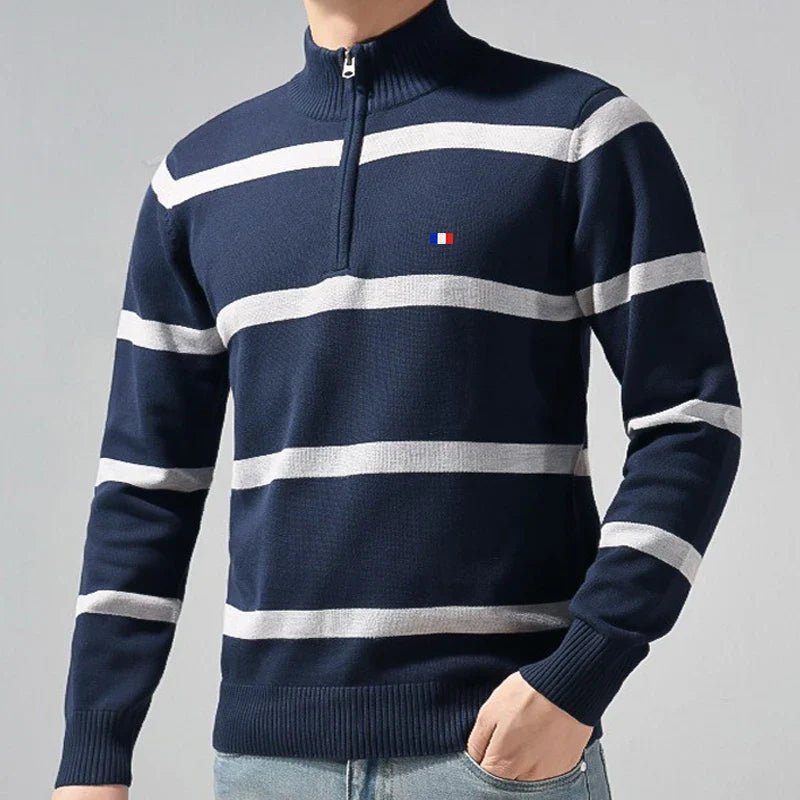 Riviera Stripe Zip-Up Pullover