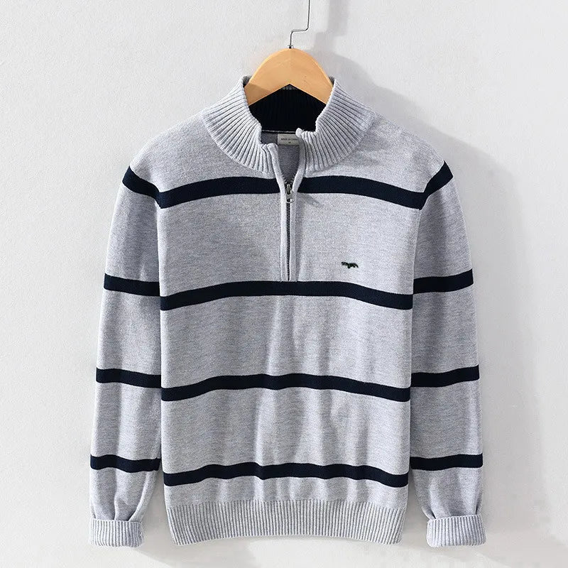 Amalfi Cotton Stripe Zip-Up Sweater