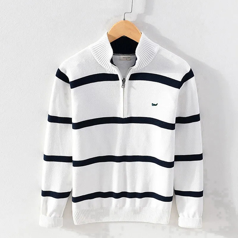 Luciano Coastal Stripe Half-Zip Sweater