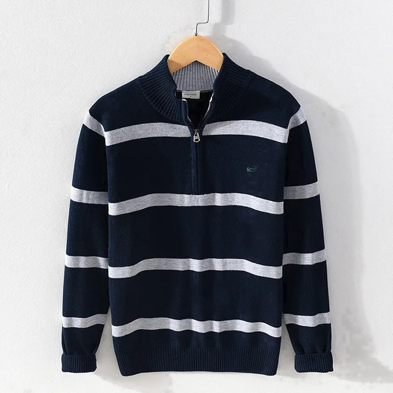 Luciano Coastal Stripe Half-Zip Sweater