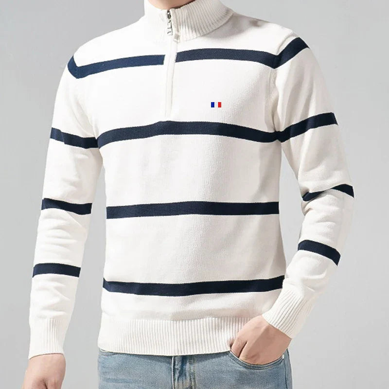 Riviera Stripe Zip-Up Pullover